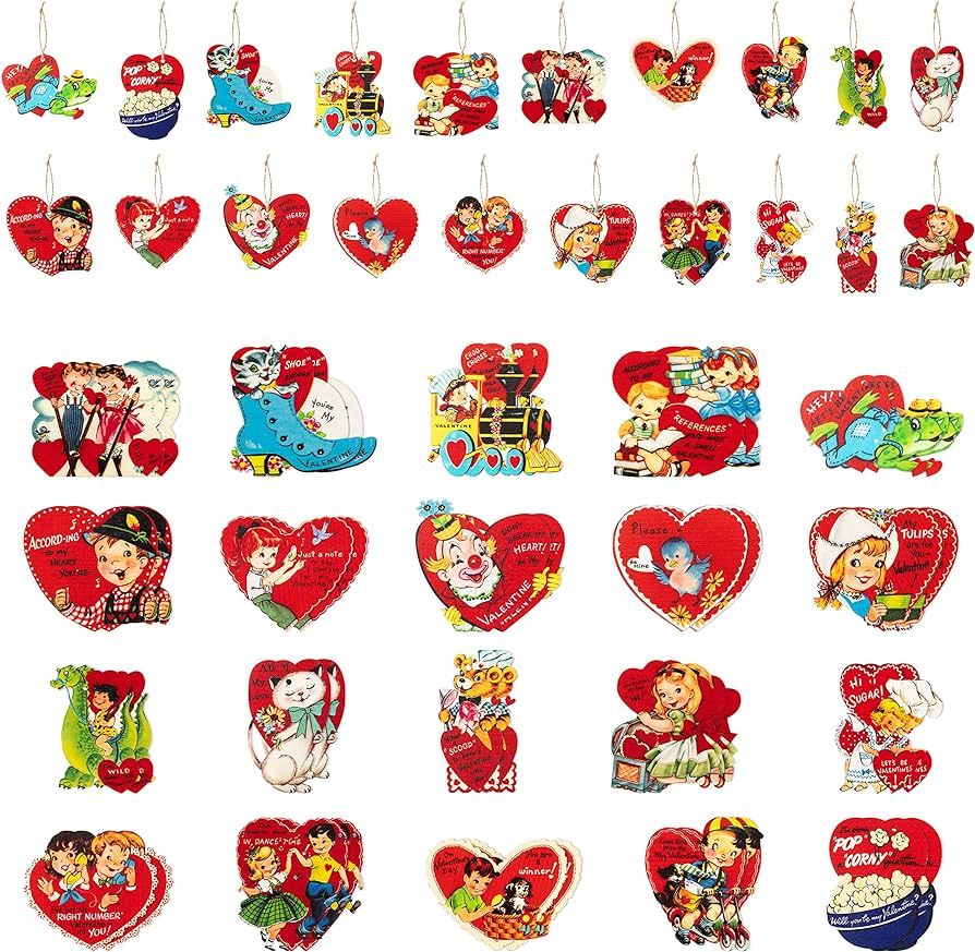 41Pcs Valentine's Day Hanging Ornaments Decorations, Valentine Vintage Wood Hanging Heart Shape... | Amazon (US)