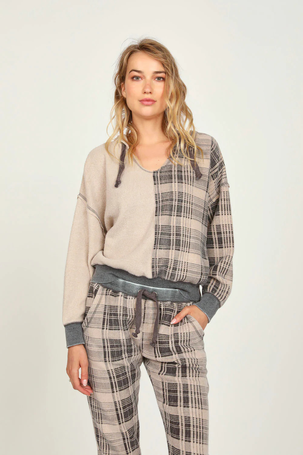 Brown Sugar/ Charcoal Plaid Burnout Hoodie | Vintage Havana