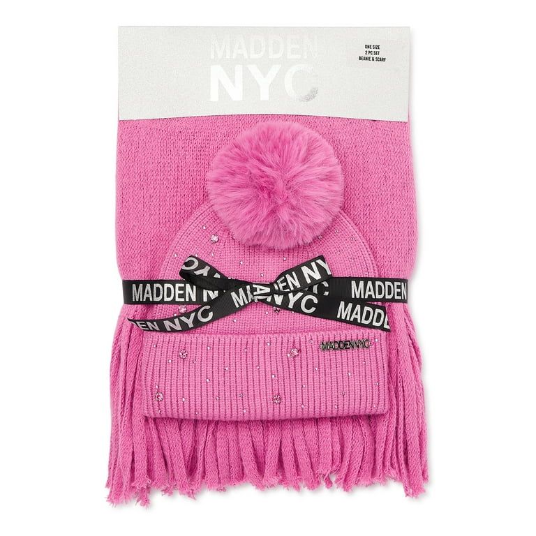 Madden NYC Women's Rhinestone Beanie and Scarf Gift Set, 2- Piece, Pink | Walmart (US)