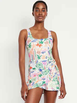 Matte Side-Tie Swim Dress | Old Navy (US)