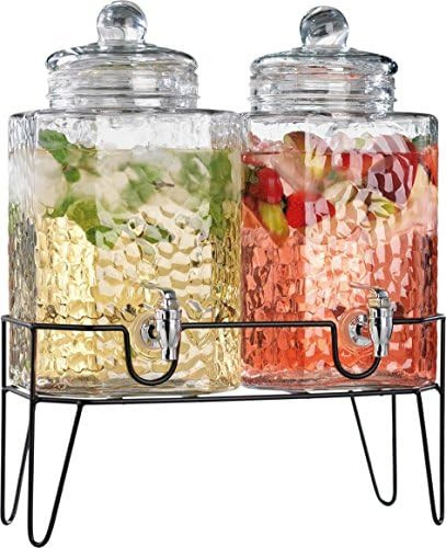 Homephile Double Ice Cold Clear Glass Hammered Beverage Drink Dispensers On Metal Stand 1.5 Gallo... | Amazon (US)