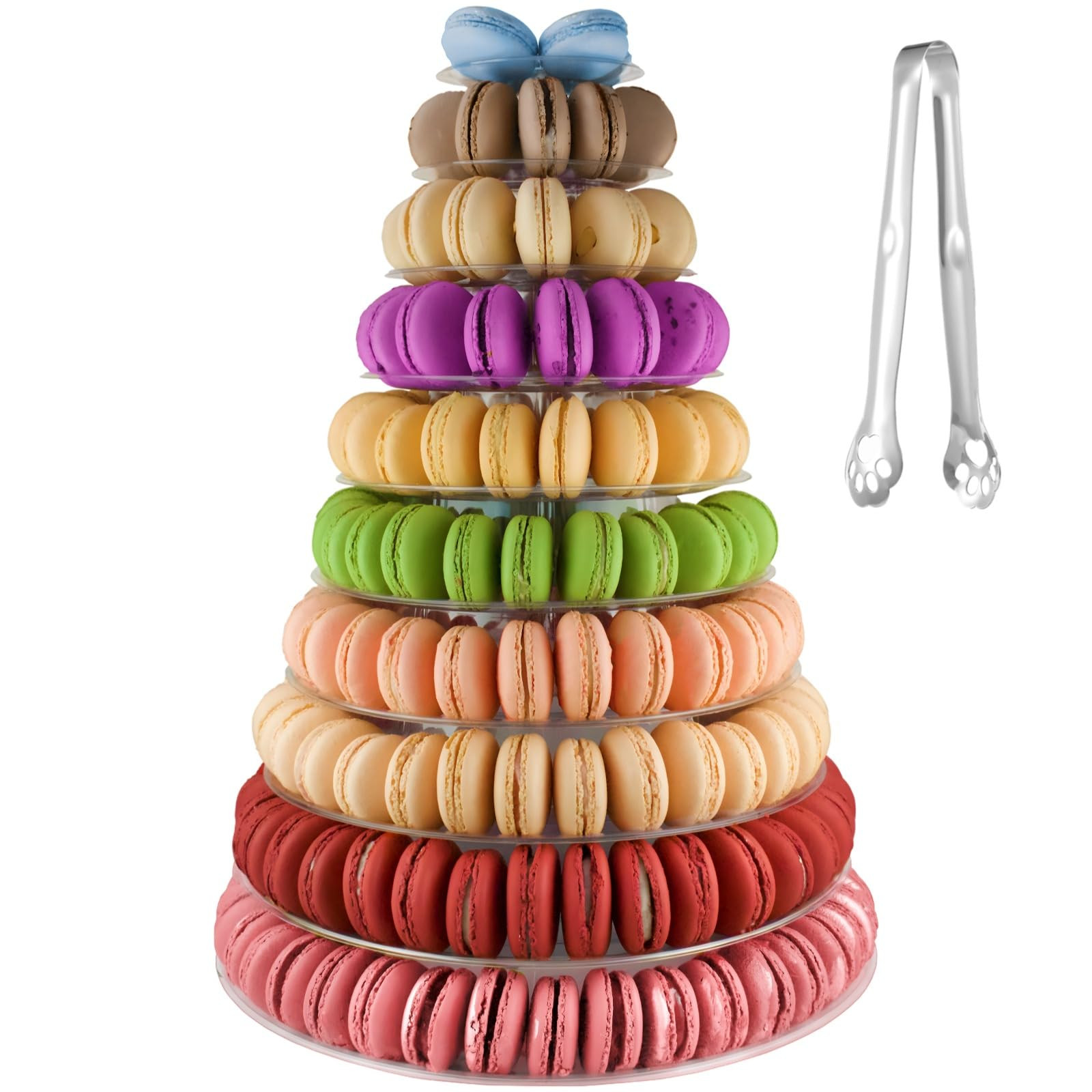 Amazon.com: 10-Tier Clear Macaron Display Stand, Plastic Macaron Tray Tower with Stainless Steel Serving Tongs, Clear Round Macaron Display Rack, Cupcake Dessert Stand for Weddings, Birthday Parties, Bakeries : Home & Kitchen | Amazon (US)