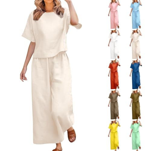 HJYUZP Linen Sets for Women 2 Piece 2026 Summer Casual Lounge Sets Beach Outfits Plus Size Gauze Cotton Spring Break Travel Two Piece Tracksuit Beige Resort Wear Capsule Wardrobe for Women 2026 | Amazon (US)