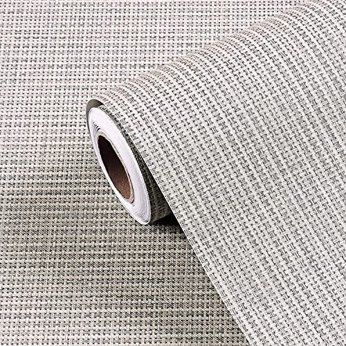 FunStick Thick Grasscloth Wallpaper Peel and Stick Textured Wallpaper Grey Self Adhesive Vinyl Wall Paper Removable Geometric Contact Paper for Bedroom Laundry Room Walls Cabinets Furniture 12"x200" | Amazon (US)