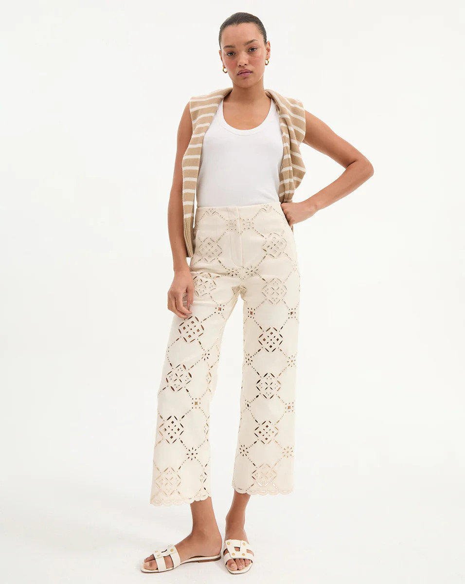 Veronica Beard Dova Eyelet Pant Ecru | Veronica Beard