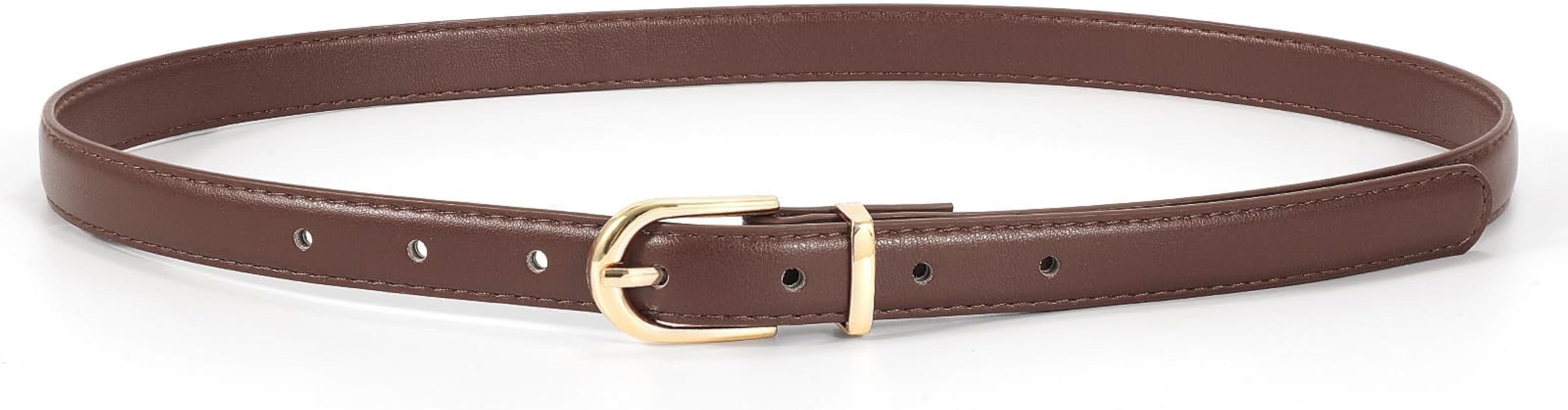 JASGOOD Womens Skinny Leather Belt Ladies Thin Faux Leather Belt with Gold/Silver Buckle for Jean... | Amazon (US)