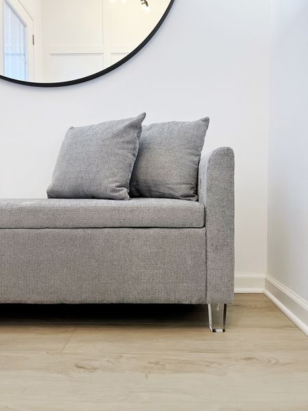 Gray Entryway Bench with acrylic feet. It comes with 2 pillows. 



#LTKhome #LTKstyletip