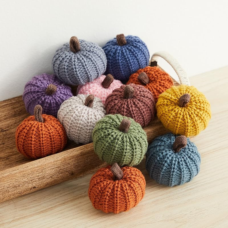 Mini knit pumpkins set of 12 warm pumpkin colors for bowl fillers, shelf décor accent, table set... | Amazon (US)