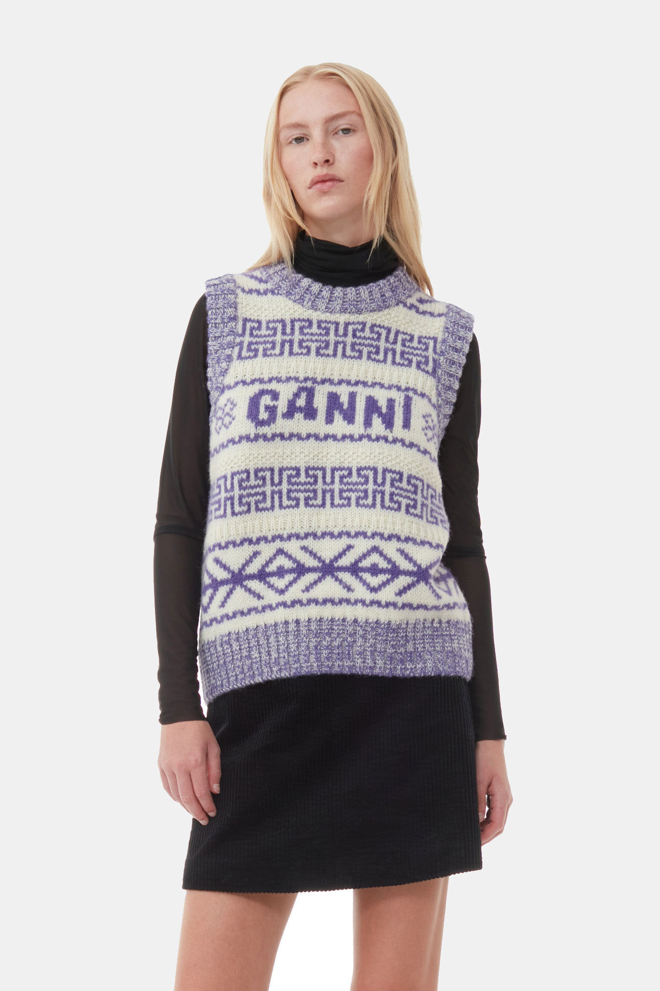 Purple Lambswool O-neck Vest | Ganni