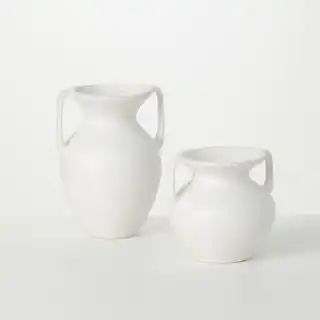 9" and 6" White Bisque Ceramic Handled Ceramic Urn (Set of 2) | The Home Depot