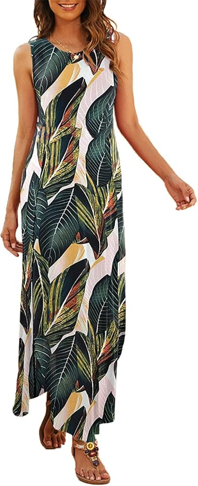 Hount Women's Casual Summer Sleeveless Dress Loose Split Maxi Dresses with Pockets | Amazon (US)