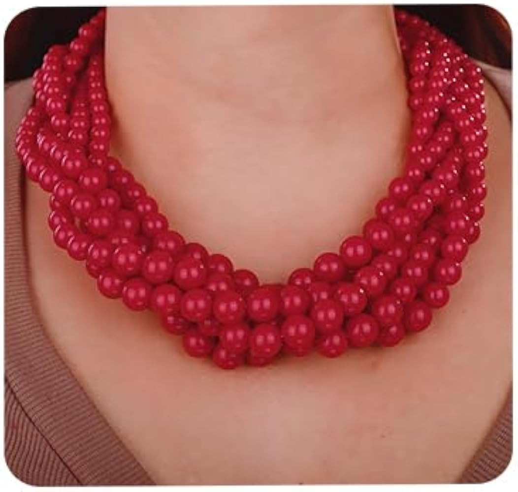 Aimimier 1920s Multilayer Twisted Beads Cluster Choker Necklace with Earrings | Amazon (US)