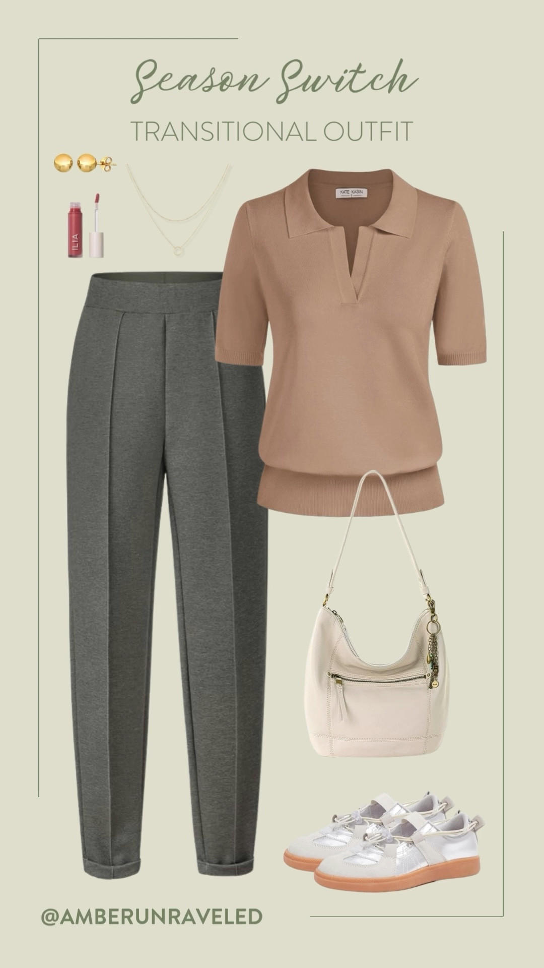 Found my new go-to look for transitioning seasons. A simple knitted neutral top, trousers, and ballet sneakers with a hint of metallic create the perfect mix of comfort and style.
#amazonfashion #transitionaloutfit #daintyaccessories #weekendvibes

#LTKSeasonal #LTKU #LTKStyleTip