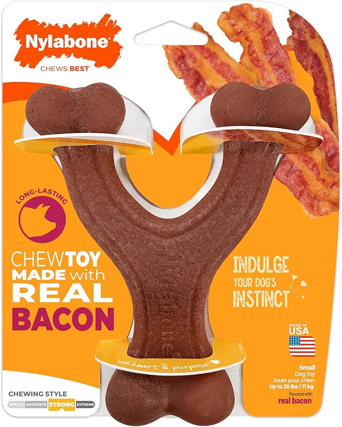 Nylabone Strong Chew Wishbone Dog Toy Made with Real Bacon, Durable Chew Toys for Aggressive Chew... | Amazon (US)