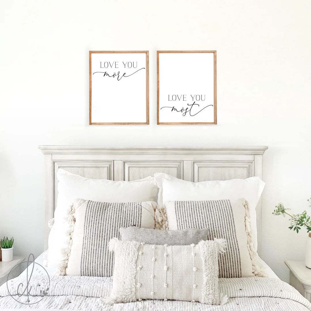 master bedroom wall decor | love you more love you most sign set | wood signs | master bedroom de... | Etsy (US)