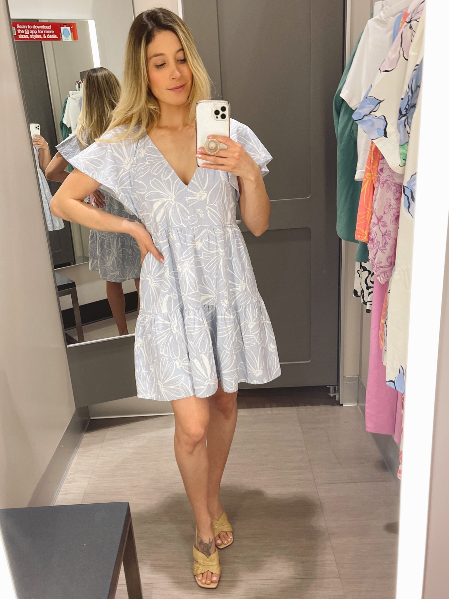 Women's flutter sleeve mini skater dress. Available in multiple colors and prints. V-neckline dress with pockets. Target floral print dress. 3 inch block heels. Comfortable heels. 

#LTKSeasonal #LTKstyletip #LTKfindsunder50