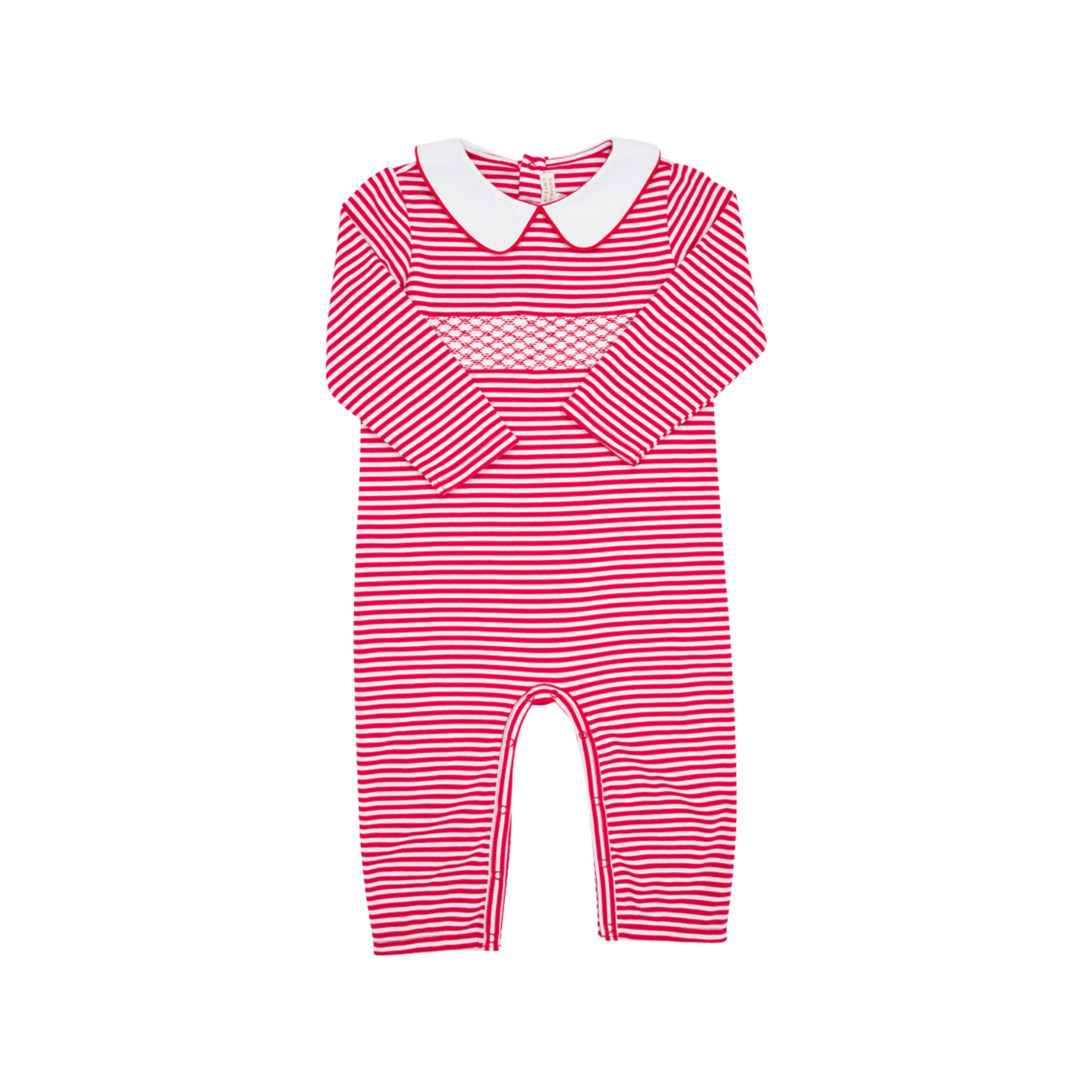 Samuel Smocked Romper - Richmond Red Stripe with Richmond Red | The Beaufort Bonnet Company