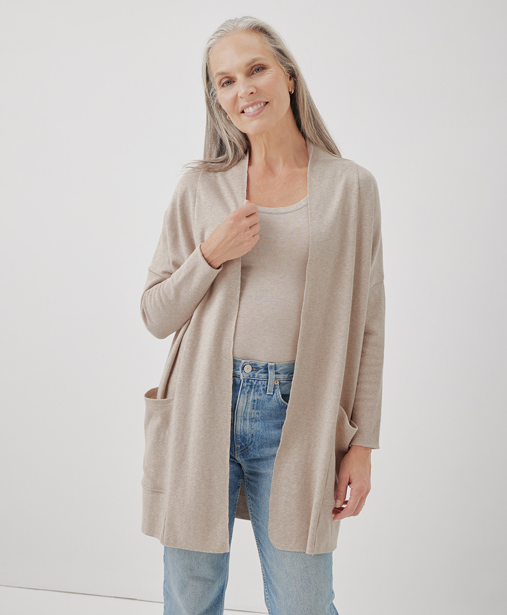 Women's Wheat Heather Airplane Cardigan ML | Pact Apparel