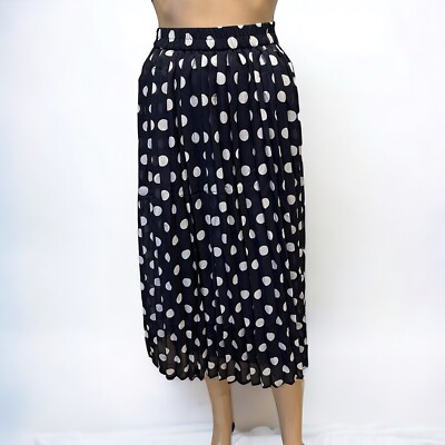 Her Destiny Pull On Pleated Polka Dot Midi Skirt Navy Blue White Large  | eBay | eBay US