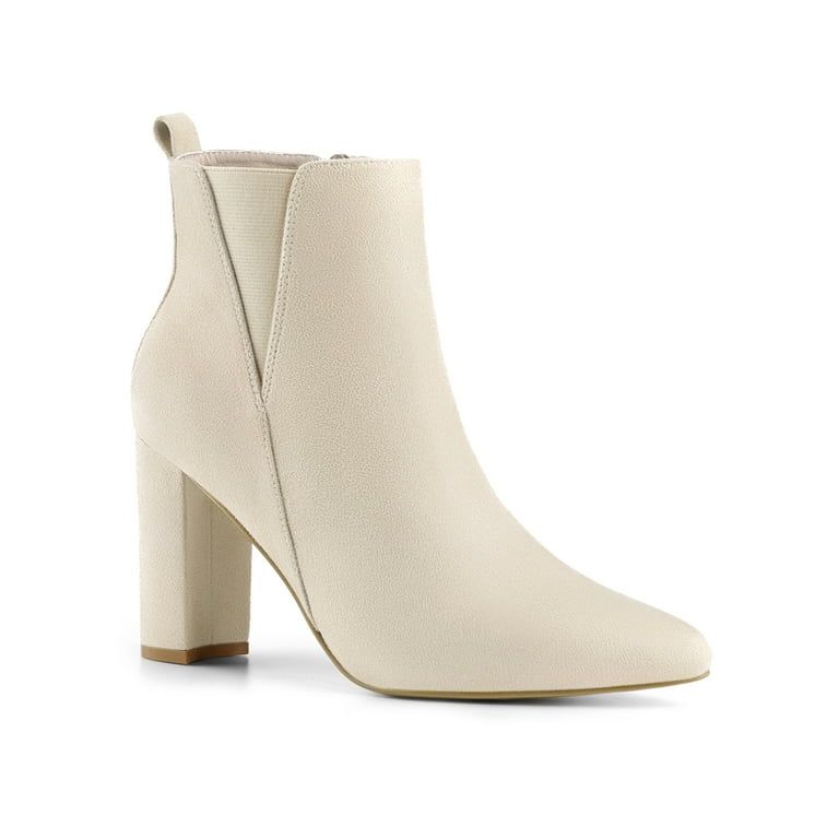 Allegra K Women's Block Heel Pointed Toe Zipper Ankle Boots | Walmart (US)
