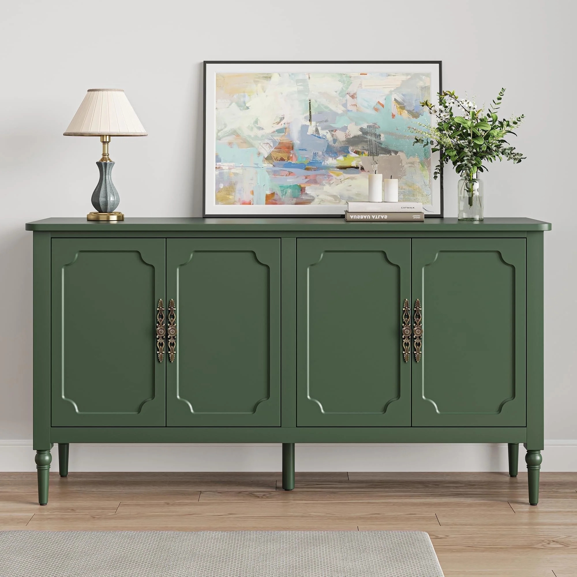 CozyHome Mid Century Modern Sideboard Buffet Cabinet with Storage, 58'' Console Cabinet, Green | Walmart (US)