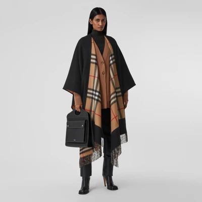Reversible Check Wool Cashmere Cape in Black - Women | Burberry® Official | Burberry (UK)