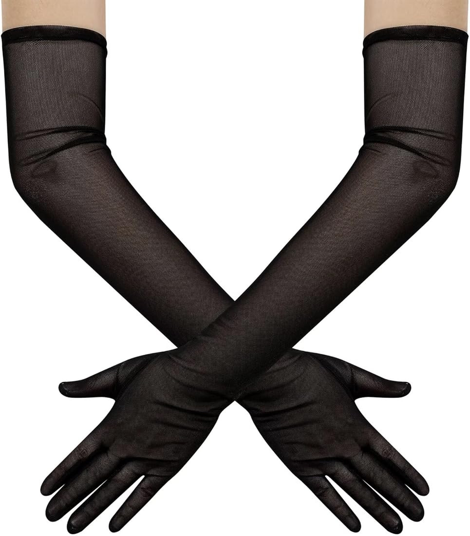 Hazhlko Women's Long Stretchy Mesh Tulle Sheer Gloves Costume Wedding Opera Halloween Party 1920'... | Amazon (US)