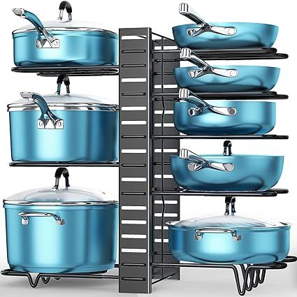 Pots and Pans Organizer for Cabinet, ORDORA 8 Tier Pot Rack with 3 DIY Methods, Adjustable Pan Or... | Amazon (US)
