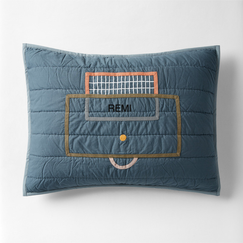 Modern Soccer Embroidered Hand-Quilted Organic Cotton Kids Pillow Sham + Reviews | Crate & Kids | Crate & Barrel