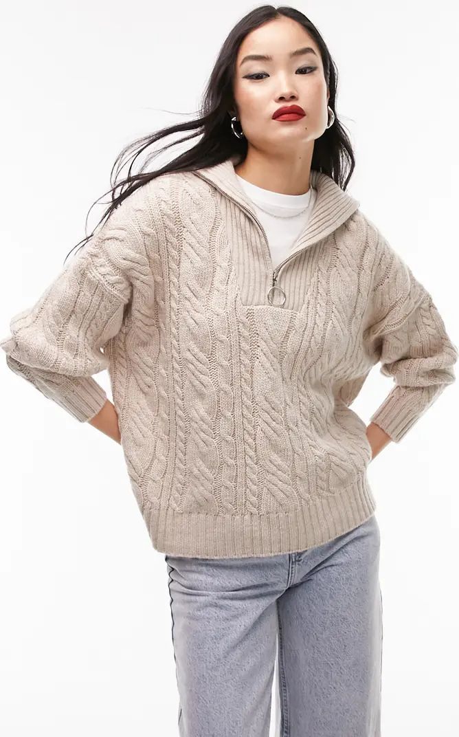 Topshop Cable Knit Half Zip Sweater | Nordstrom | Nordstrom