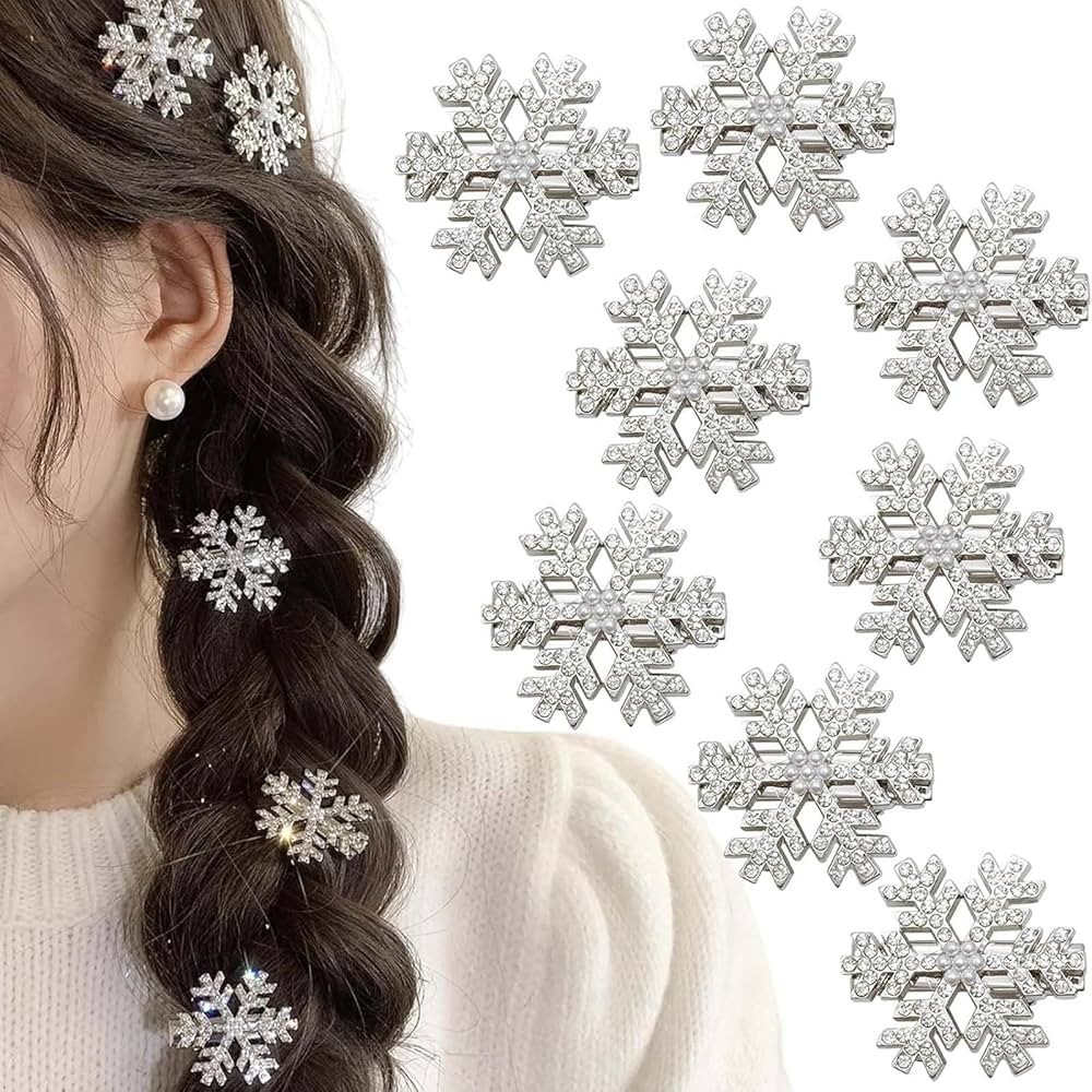 8Pcs Snowflake Hair Clips Sparkly Rhinestone Snowflake Hairclips Winter Christmas Hair Clips for ... | Amazon (US)