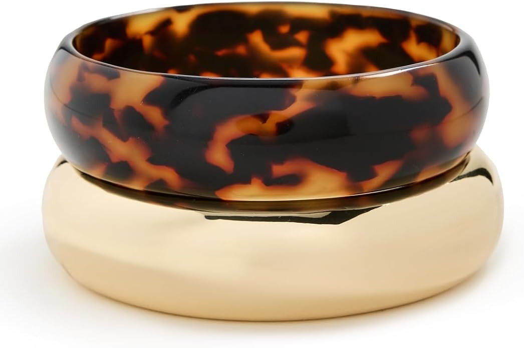 SHASHI Women's Tortoise Bangle Bracelet Set, Tortoise, Gold, Brown, One Size | Amazon (US)