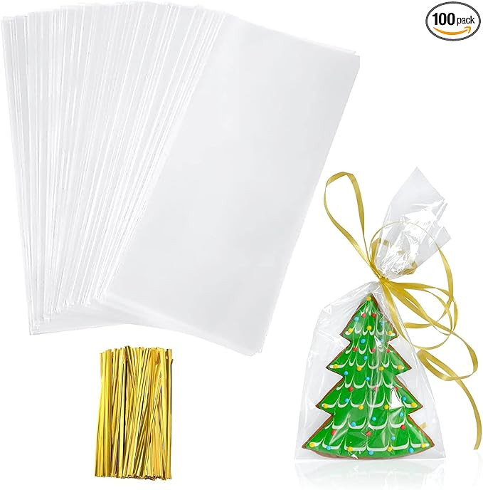 Yotelab Cellophane Treat Bags, 4x9 Inches Clear Cellophane Bags With Twist Ties,100 Pcs | Amazon (US)