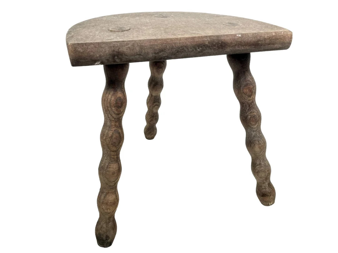 Vintage French Wooden Bobbin Leg Milking Stool Chair Seat Table Farm D Shaped Seat Plant Rest Sta... | Etsy (US)