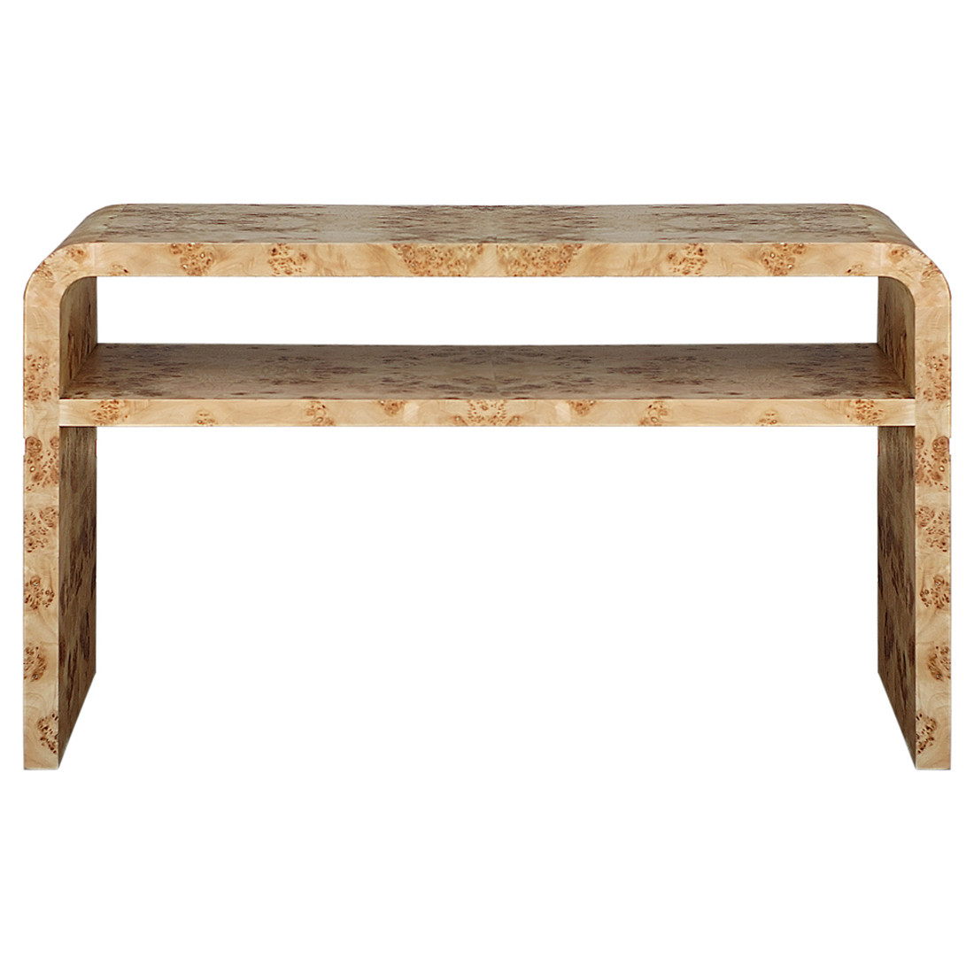 Maliah Mid Century Modern Brown Burl Wood Rectangular Console Table | Kathy Kuo Home