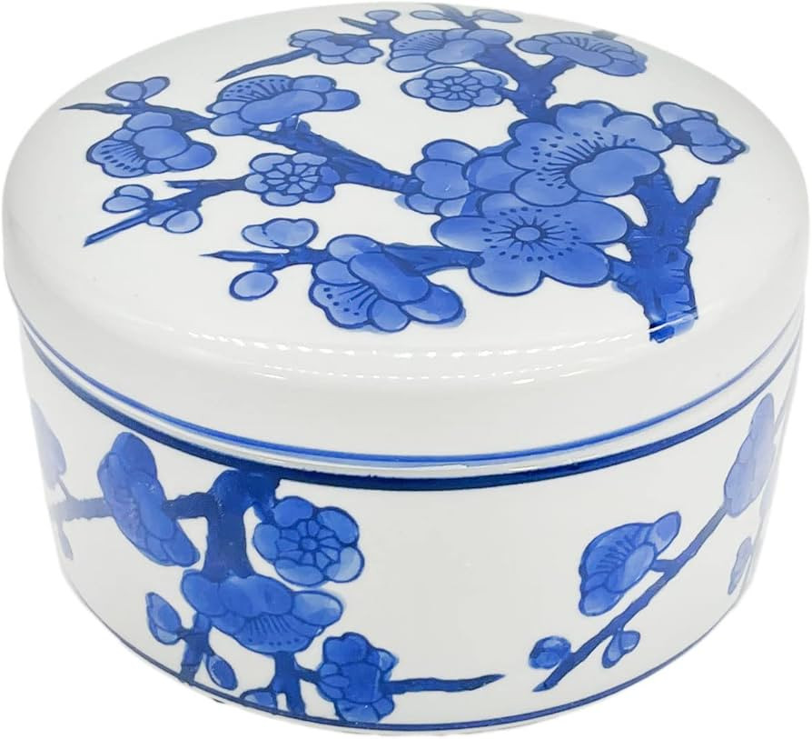 Galt International Blue and White Lotus Chinoiserie Round Ceramic Storage Box Jewelry Trinkets Or... | Amazon (US)