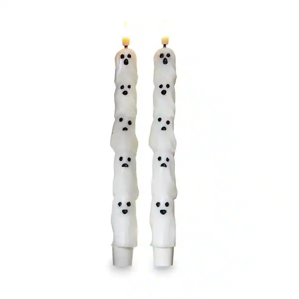 Halloween White Multi Spooky Ghost LED Tapers Set of 2 1.08x8.8 in | Bed Bath & Beyond