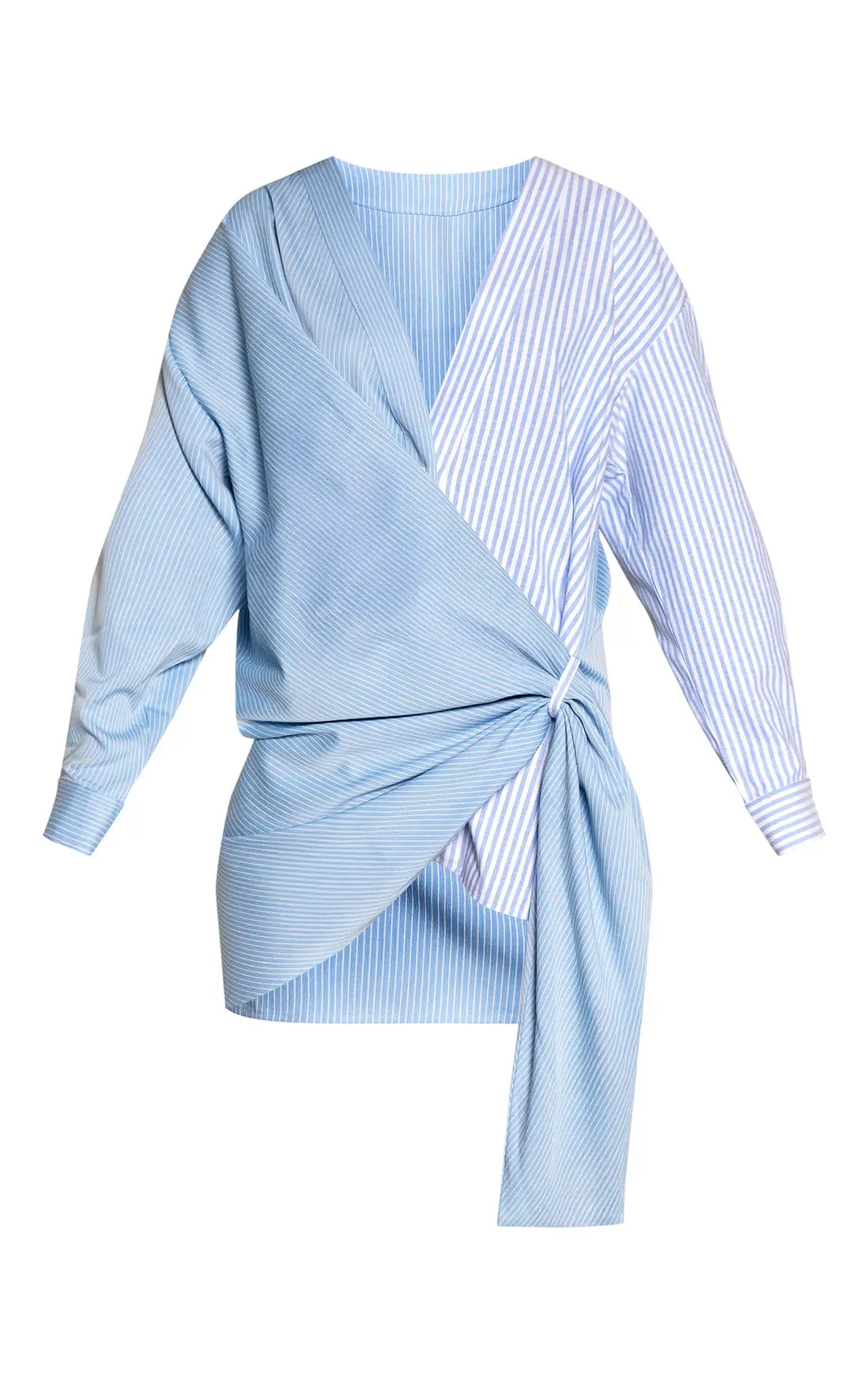 Blue Contrast Stripe Long Sleeve Shirt Dress | PrettyLittleThing USA | PrettyLittleThing US