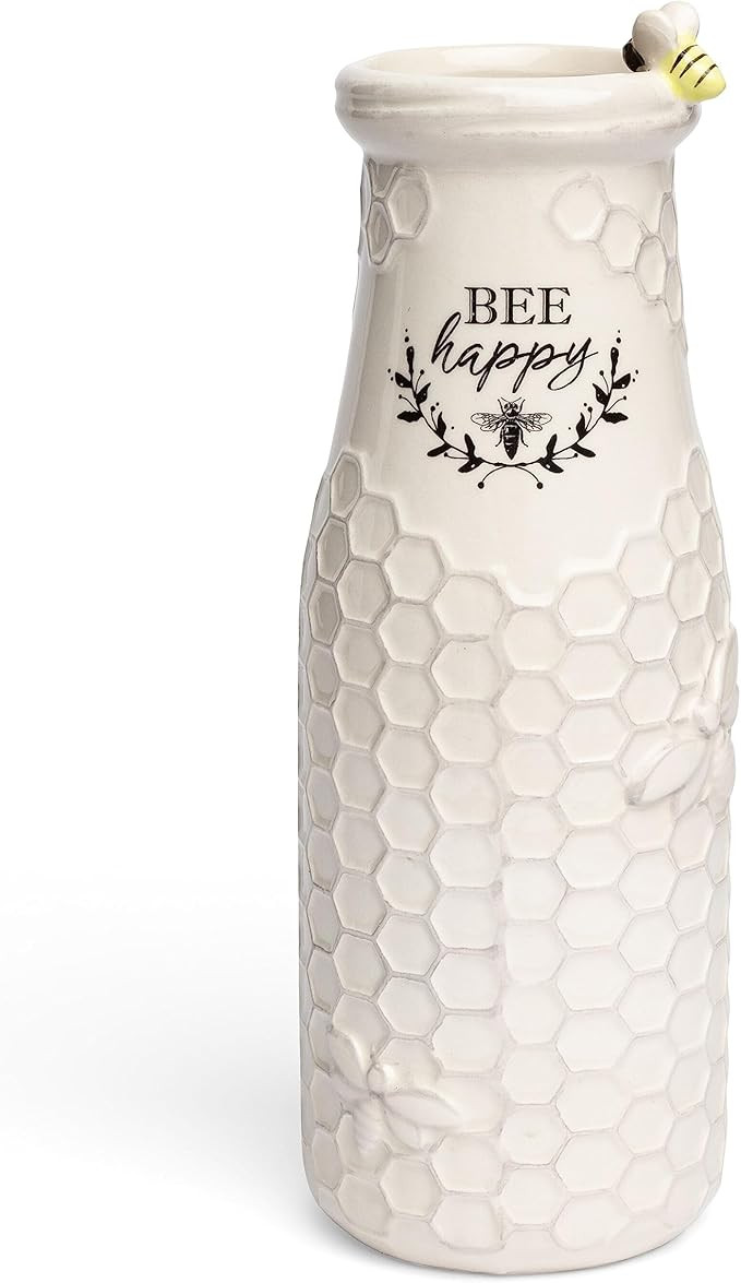 Young's Inc. Ceramic Flower Vase (Bee Happy) - White Ceramic Vase - Honeycomb Decor - 3" L x 3" W... | Amazon (US)