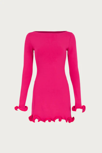Ruffle Hem Mini Dress (Hot Pink/Orange) | SAME