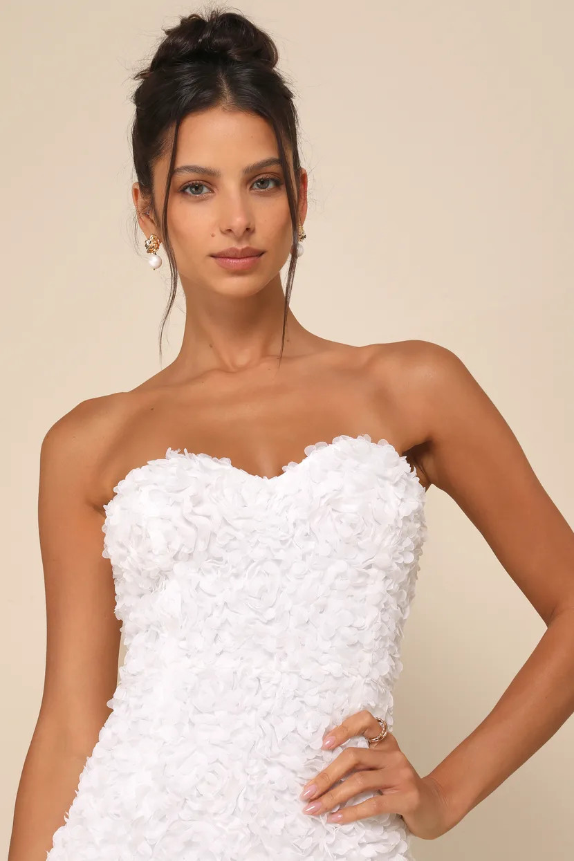 Gorgeous Mentality White 3D Floral Strapless Midi Dress | Lulus