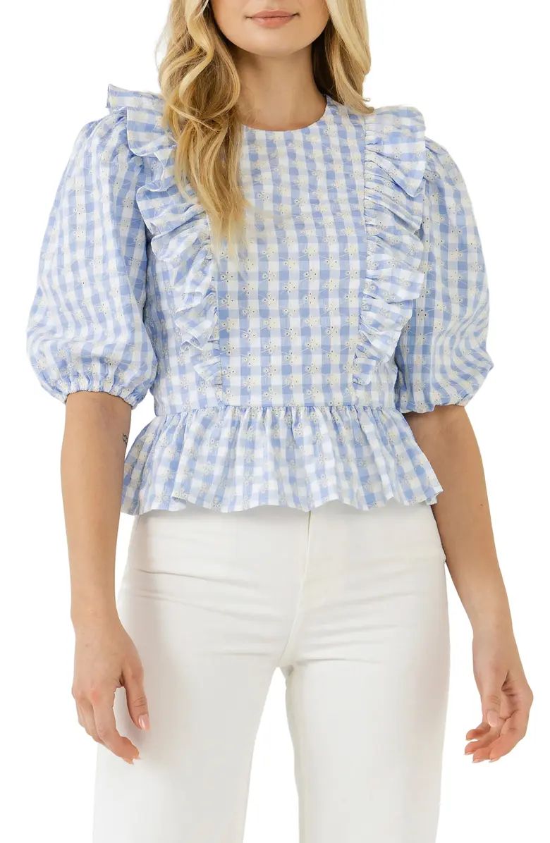 Embroidered Gingham Print Top | Nordstrom
