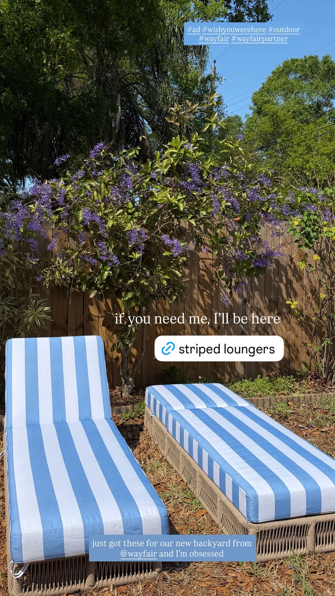 #AD if you need me, I’ll be soaking up the sun in our new backyard. 🥹💙 All from @Wayfair #wishyouwerehere, #outdoor, #Wayfair, #WayfairPartner
