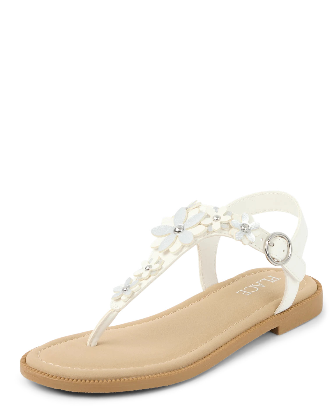 Girls Floral Rhinestone T-Strap Sandals - white | The Children's Place