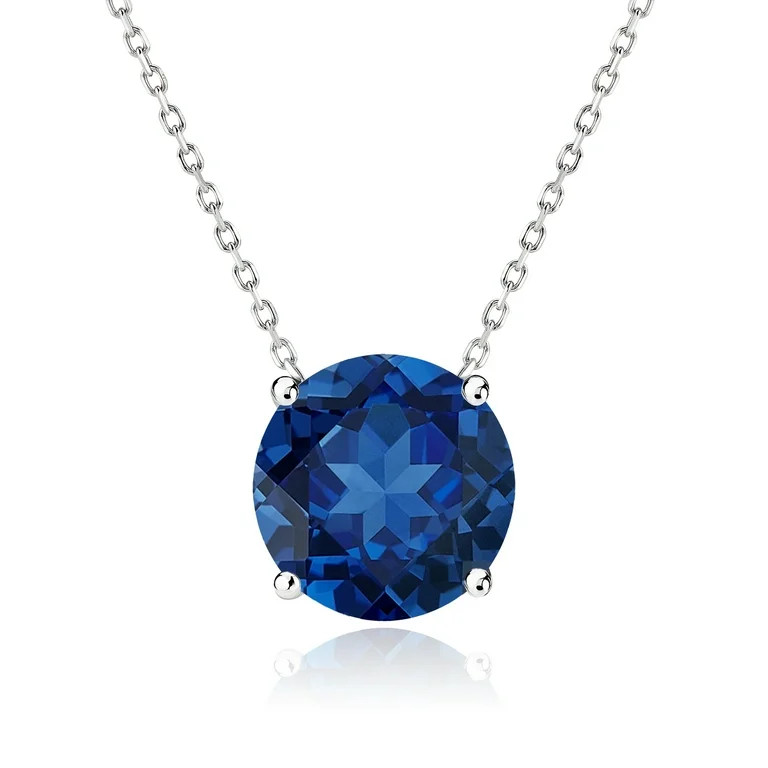 JeenMata 1.75 Carat Blue Sapphire - September Birthstone Solitaire Pendant Necklace in 18K White ... | Walmart (US)