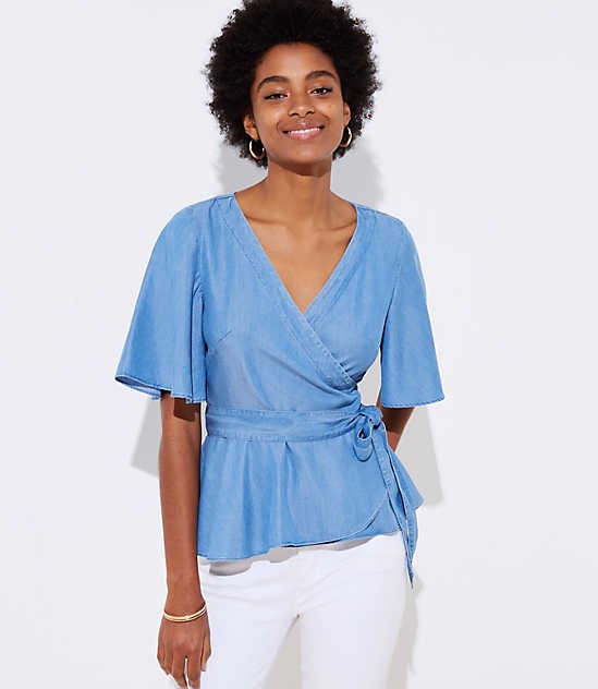 Chambray Wrap Top | LOFT | LOFT