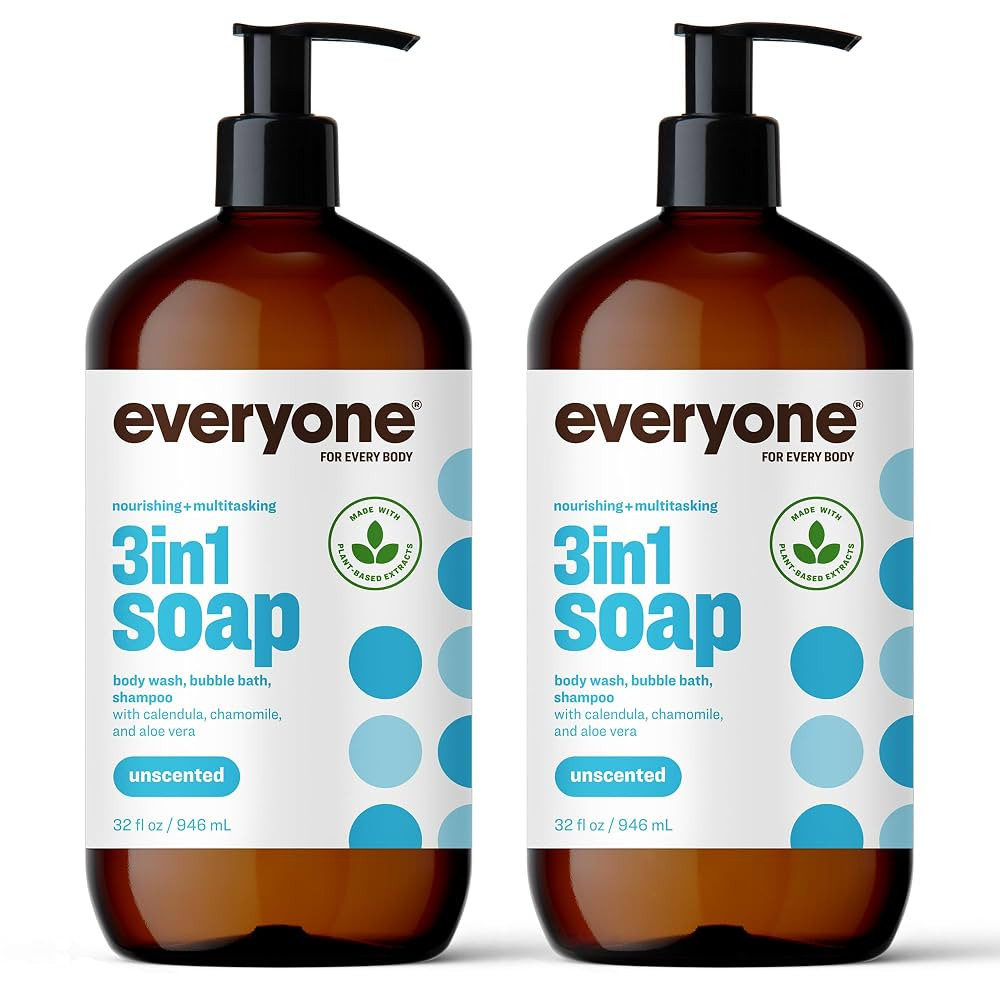 Everyone 3-in-1 Soap, Body Wash, Bubble Bath, Shampoo, 32 Ounce (Pack of 2), Unscented, Coconut C... | Amazon (US)