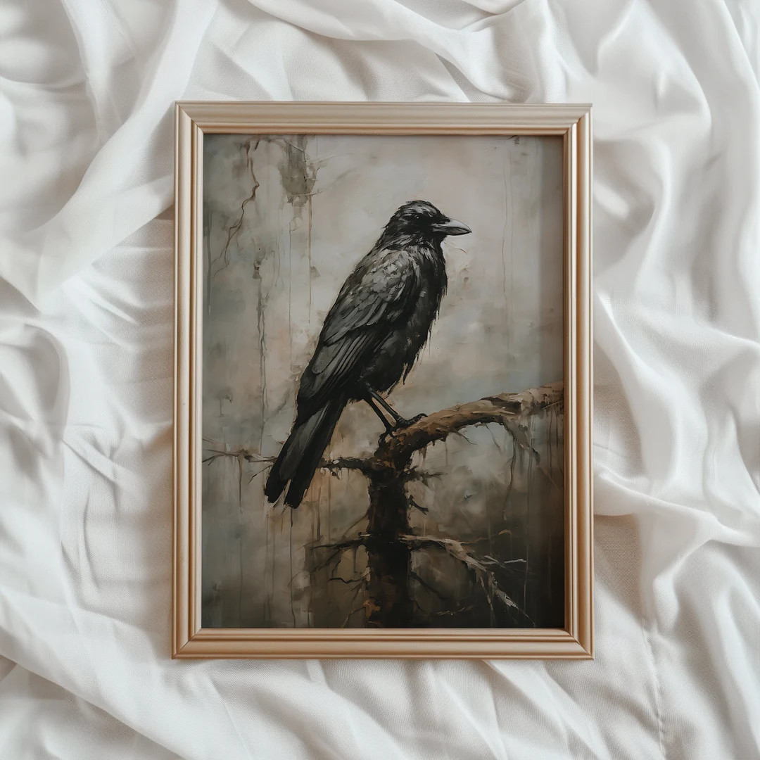 Dark Raven Vintage PRINTABLE Art | Spooky Halloween Print | Dark Academia Raven Painting | Gothic... | Etsy (US)