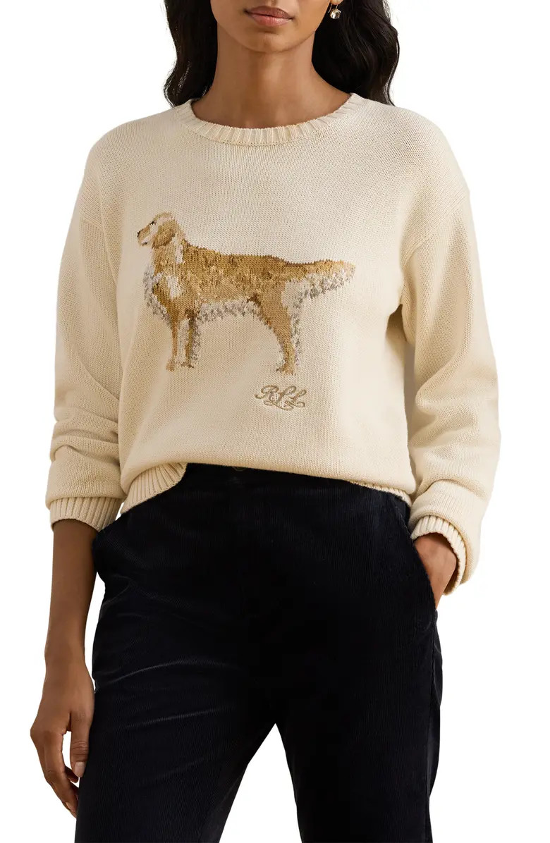 Intarsia Golden Retriever Cotton Sweater | Nordstrom