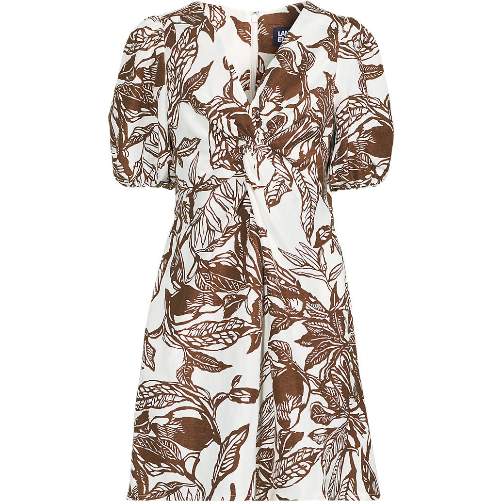 Women's Linen Above the Knee Puff Sleeve Dress | Lands' End (US)